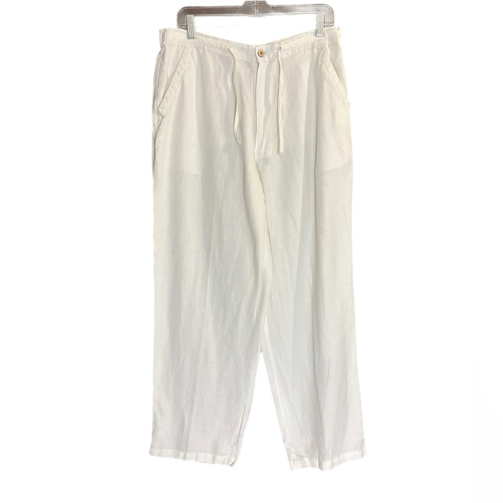 Cubavera white linen blend drawstring pants